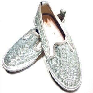 Joe Fresh Sparkly Silver Slip On Sneakers NWOB 1